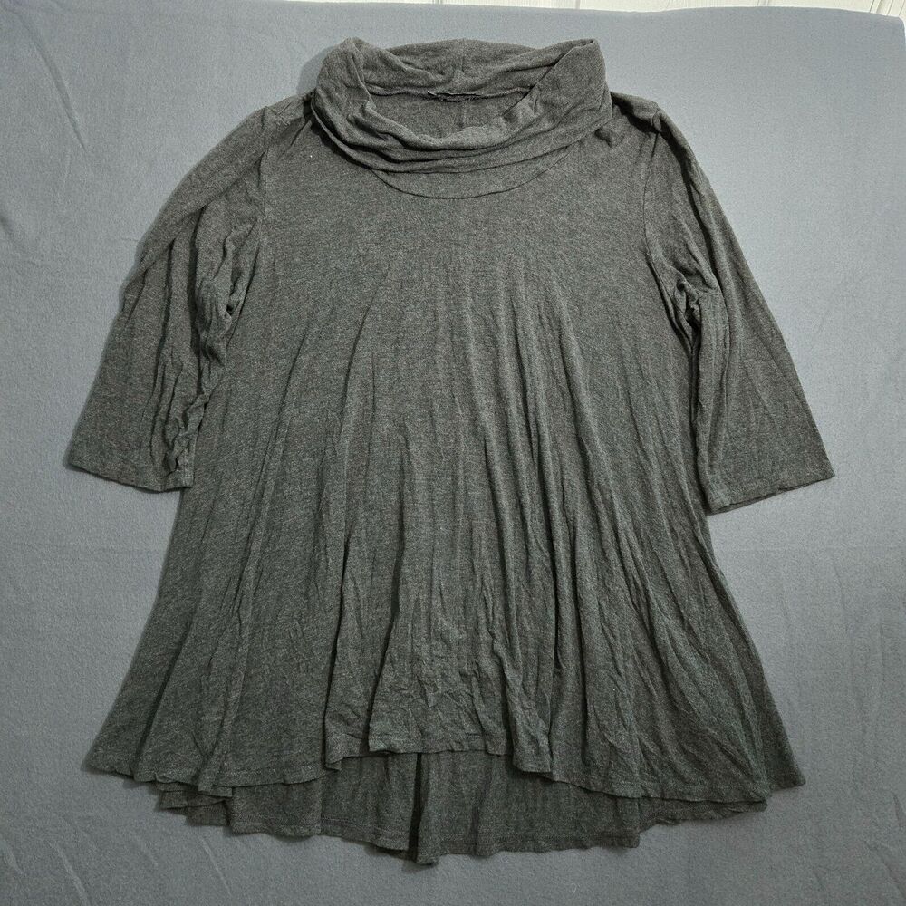 Tahari Blouse Women XL Tunic Gray 3/4 Sleeve Cowl Neck Top